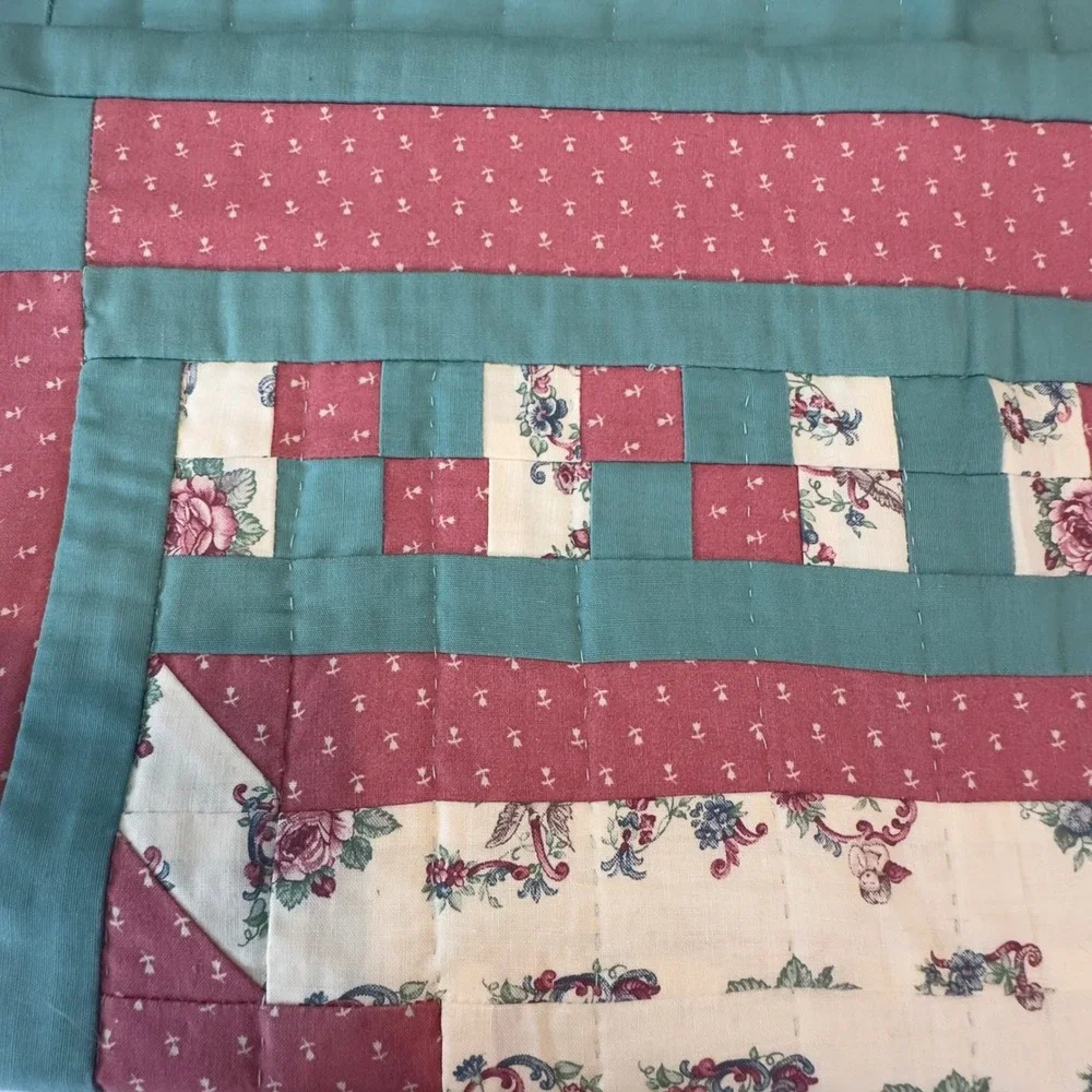 Handmade Bunny‎ Rabbit Patchwork Quilt Pink Teal Nursery Wall Hanging 40x33